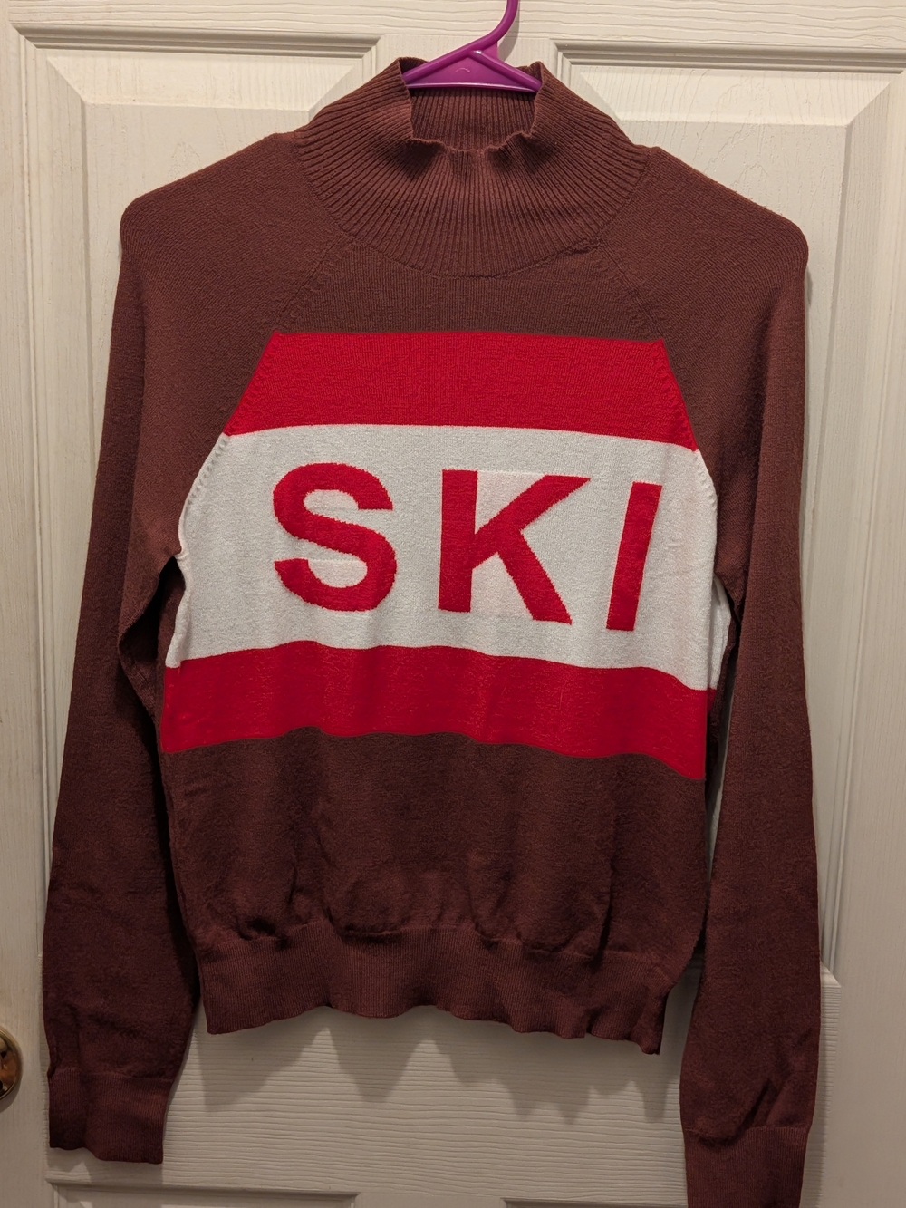Women's Brown Red White 'SKI' Knit Sweater Offline By Aerie Size Small
